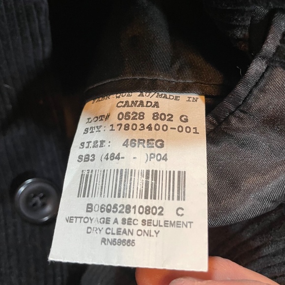 arnold brant canada sport coat blazer mens 46r black corduroy - Picture 4 of 7